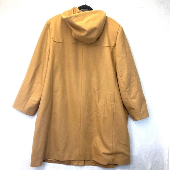 Vintage Harve Benard Wool Toggle Jacket Womens 26W Mid Length Tan Hood Pea Coat - Picture 2 of 16